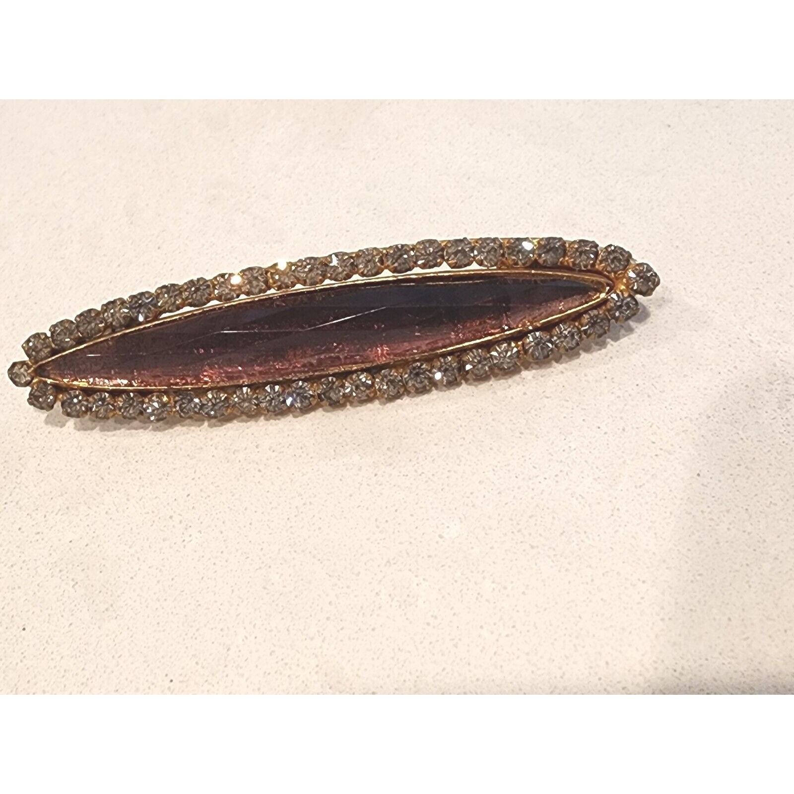 Amythyst & Rhinestone Bar Pin Antique Art Deco Brooch